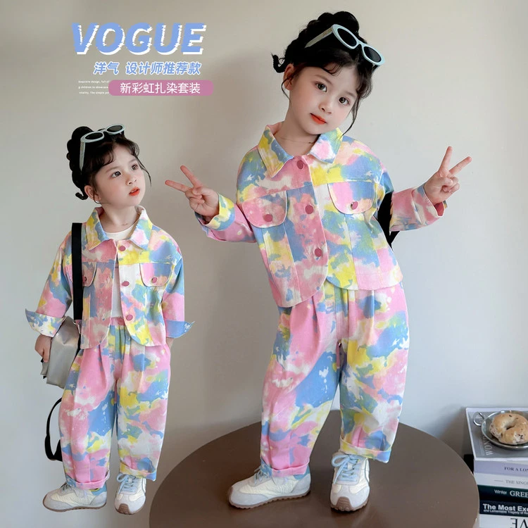 女童牛仔套装春秋款2025新款女宝宝秋装时髦小女孩运动休闲两件套