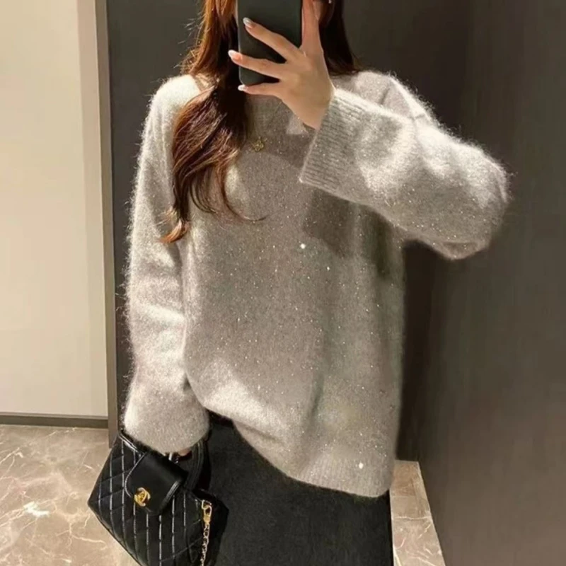 【璀璨星光】韩国东大门 针织毛衣纯色宽松打底衫加厚女士上衣-867