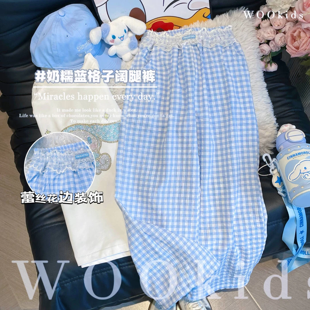 现货-WOOkids8 【奶油蓝】亲子兄妹童装花边长裤 W25011402