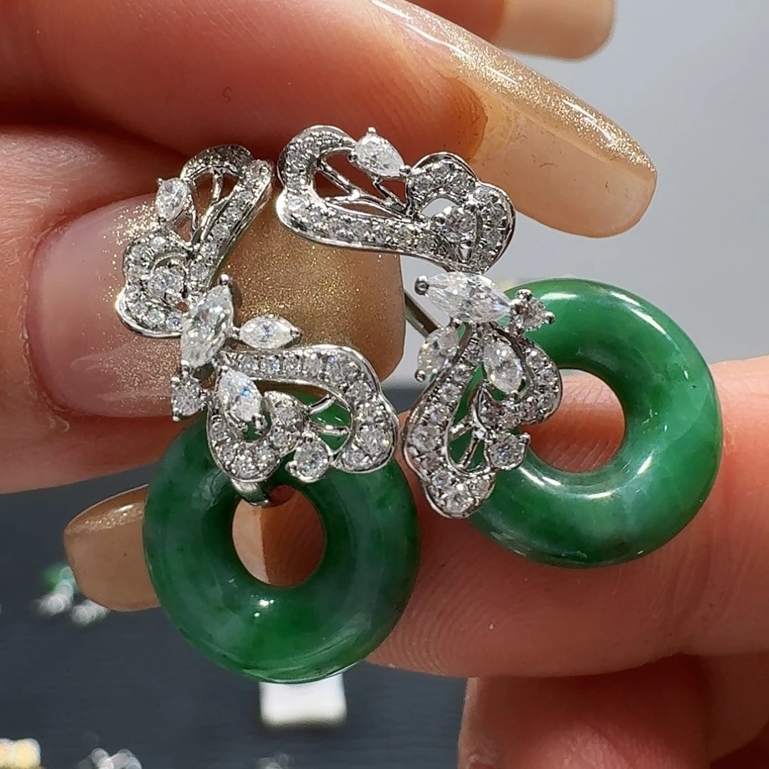 翡翠耳饰18K金镶嵌耳饰