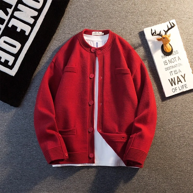 仓石一树潮牌本命年红色毛衣男秋冬2025新年宽松痞帅慵懒风男装
