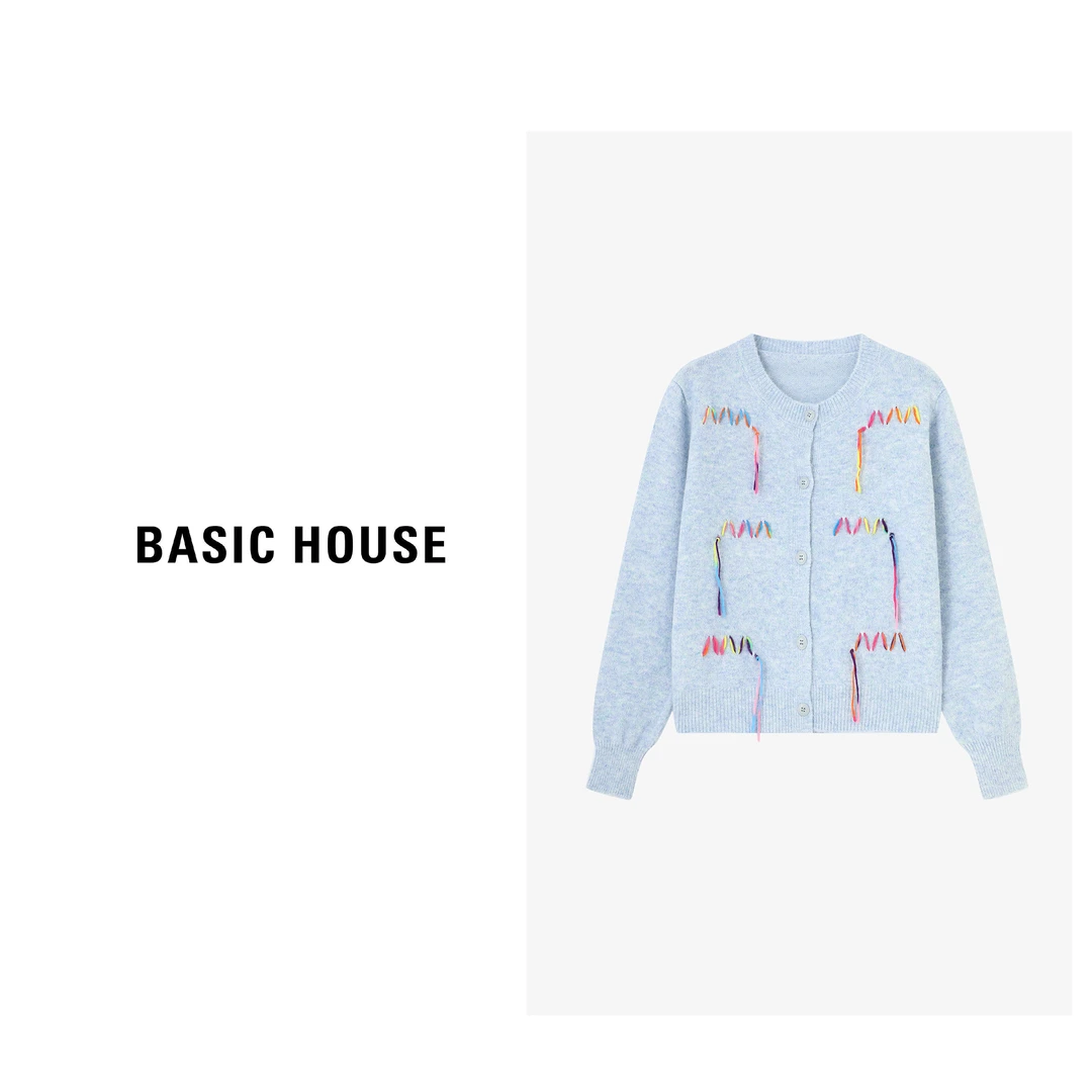 Basic House/百家好彩色流苏刺绣装饰柔软亲肤毛衣-B0625B5RDM2
