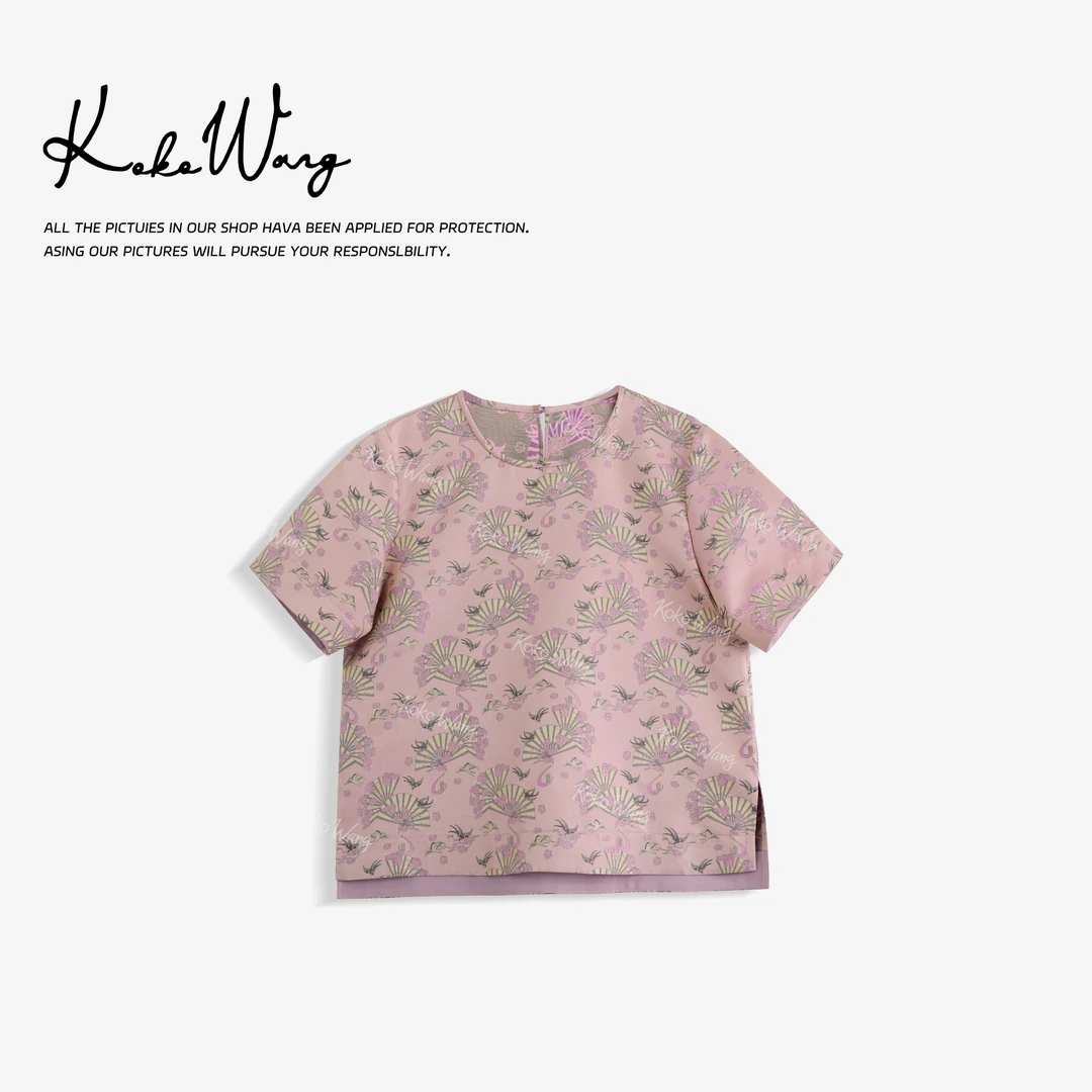 KOKO WANG夏季38姆米100桑蚕丝提花显瘦百搭上衣X2445G02QZS41