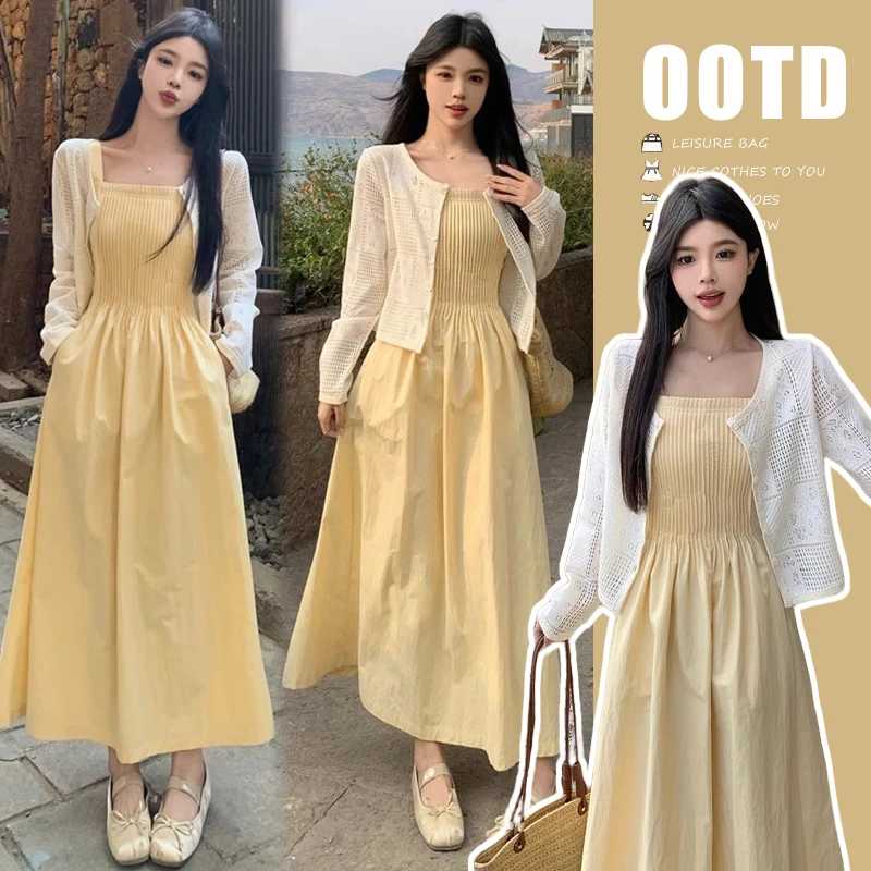 网红孕期穿搭韩版显瘦洋气时髦孕妇装新品吊带裙外套