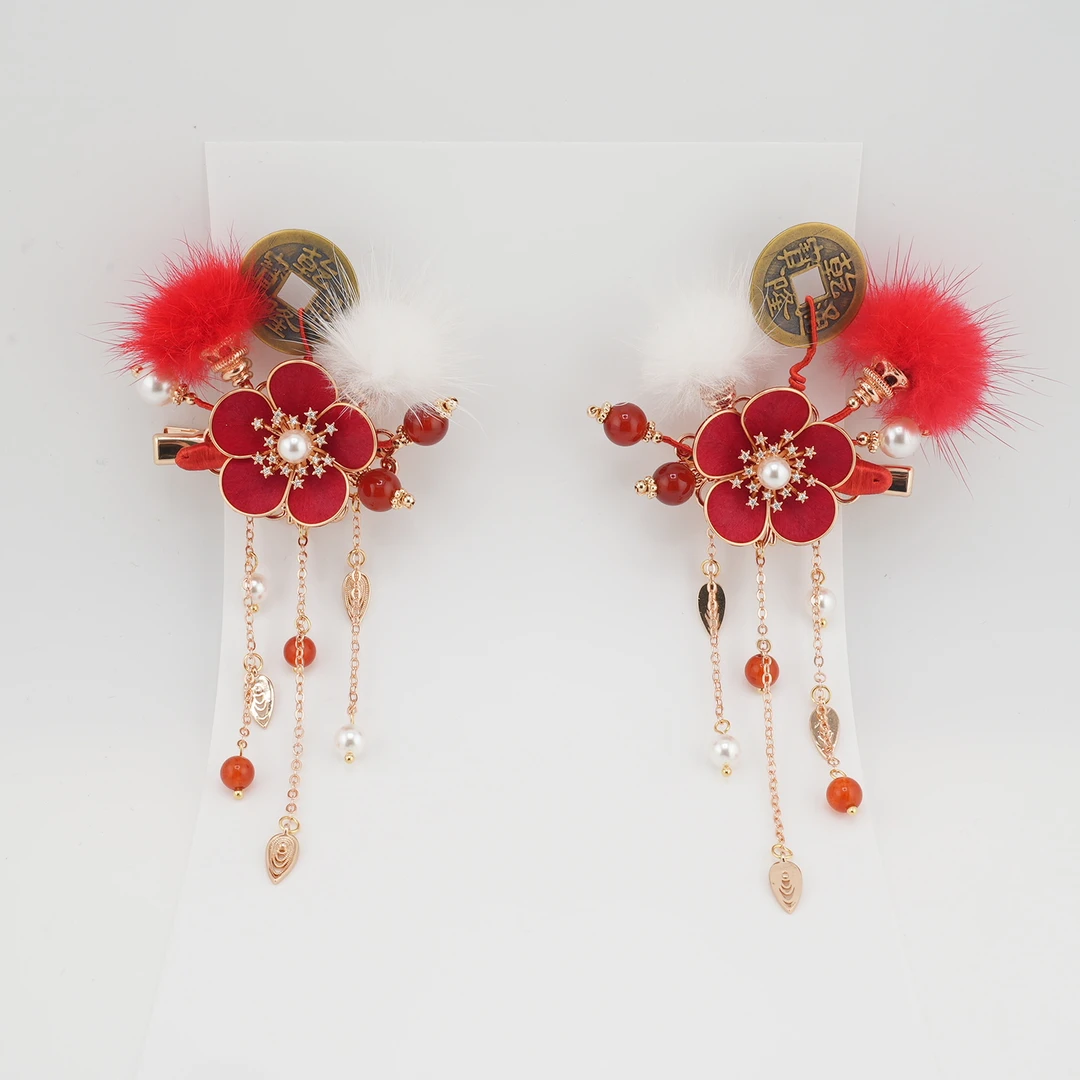 白壹北鼻【红梅踏雪】手工原创非遗绒花新中式汉服国风古风发饰