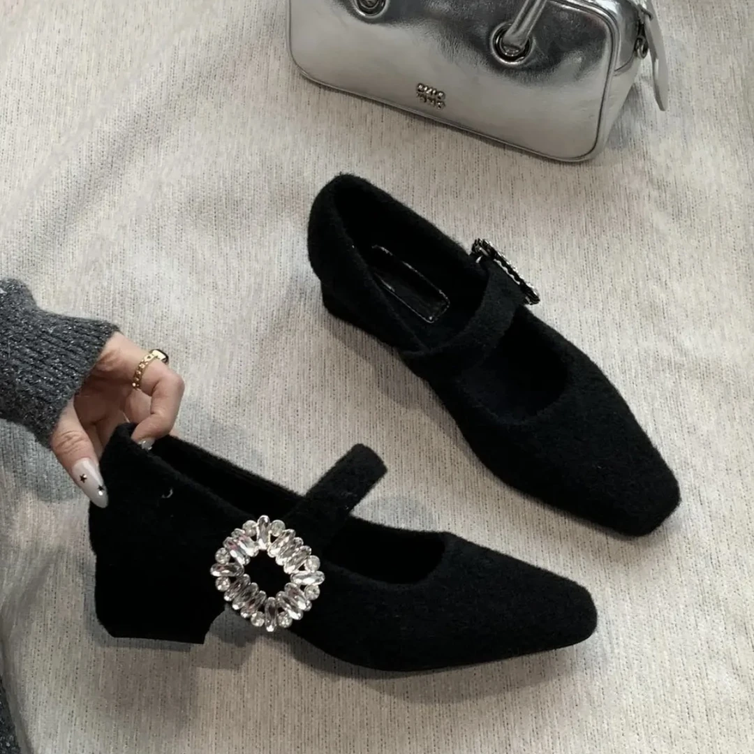 嘉嘉推荐 #16【早春款】绒面轻奢方钻法式小跟鞋
