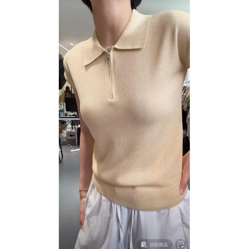12746（部分无水洗唛，介意慎拍）CHUXUN新款半拉链翻领小飞袖短袖