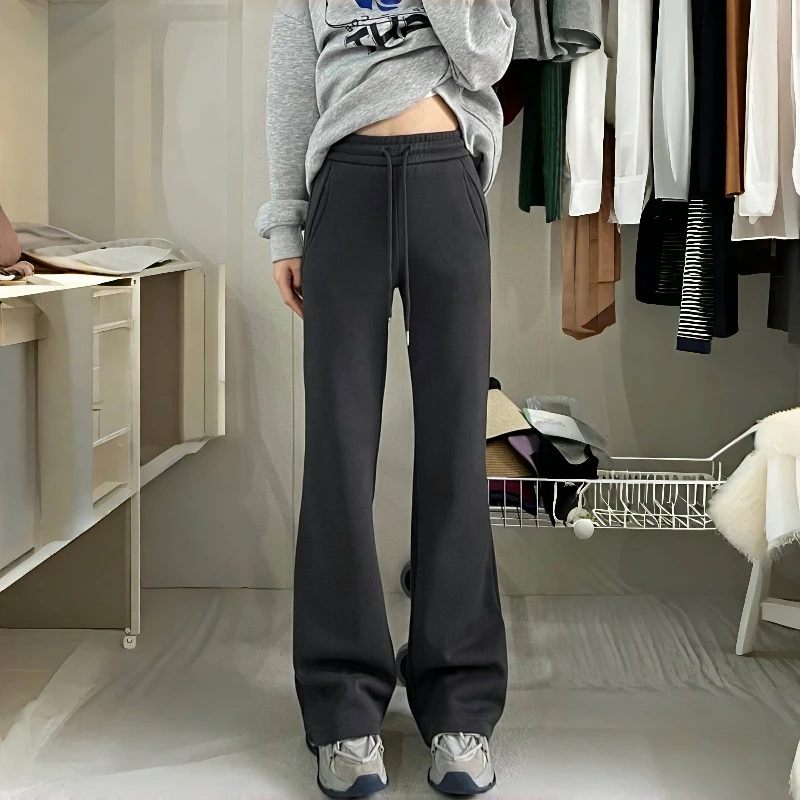 180高个子175加长美式辣妹灰色低腰裤女微喇卫裤运动裤休闲喇叭裤