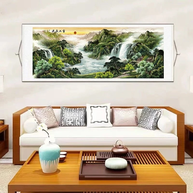 《绿源远流长》260*80横幅国画客厅办公室卧室茶室国风装饰画