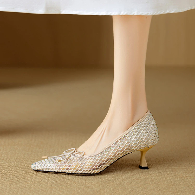 5.5cm气质高跟鞋细路蕾丝镂空浅口单鞋女款2025春秋新款爆款女鞋