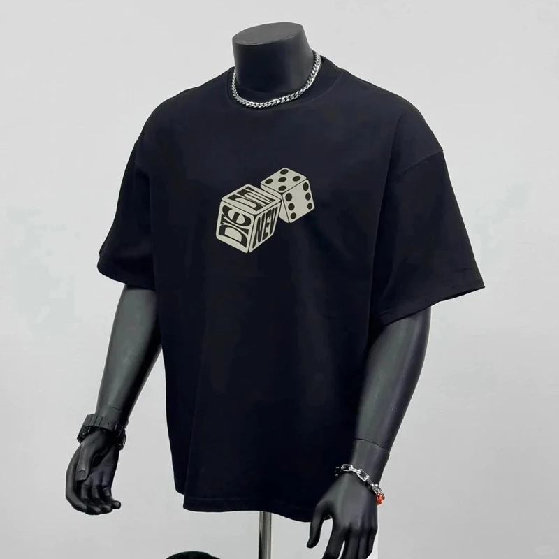 纯棉半袖美式宽松短袖黑色休闲街头夏季时尚T恤圆领基础大众情侣