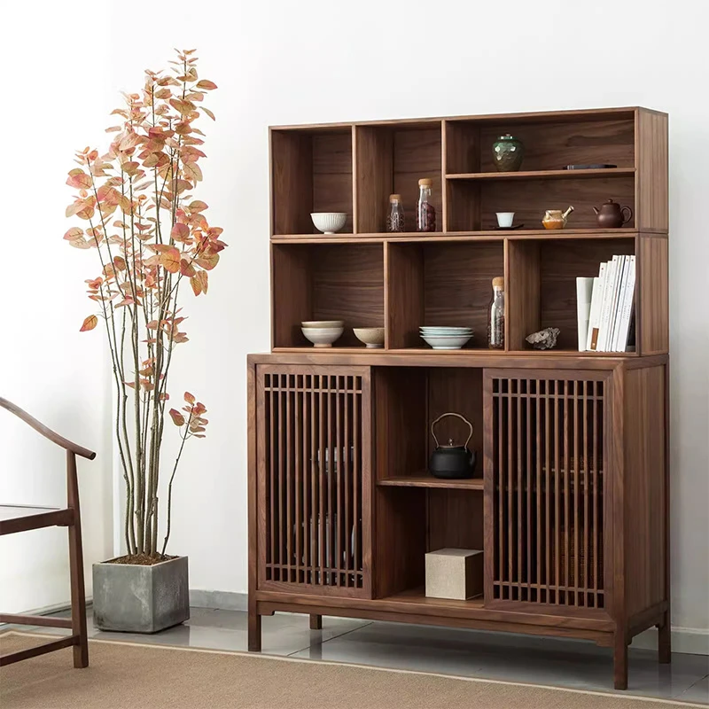 缘林木诗新中式实木餐边柜北美黑胡桃茶柜收纳柜茶柜储物柜边柜