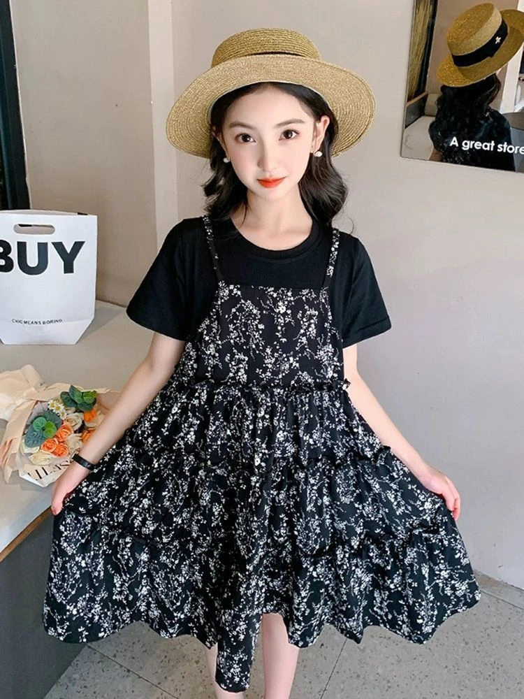 【陈思晨】女童夏季新款假两件连衣裙中大童夏天裙子夏装小女孩长裙