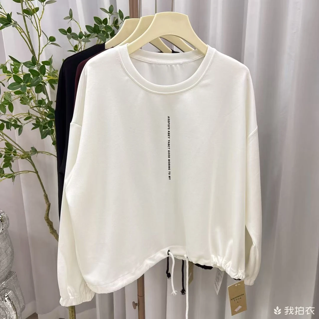 KJ6605美式高街宽松圆领套头抽绳收腰显瘦上衣