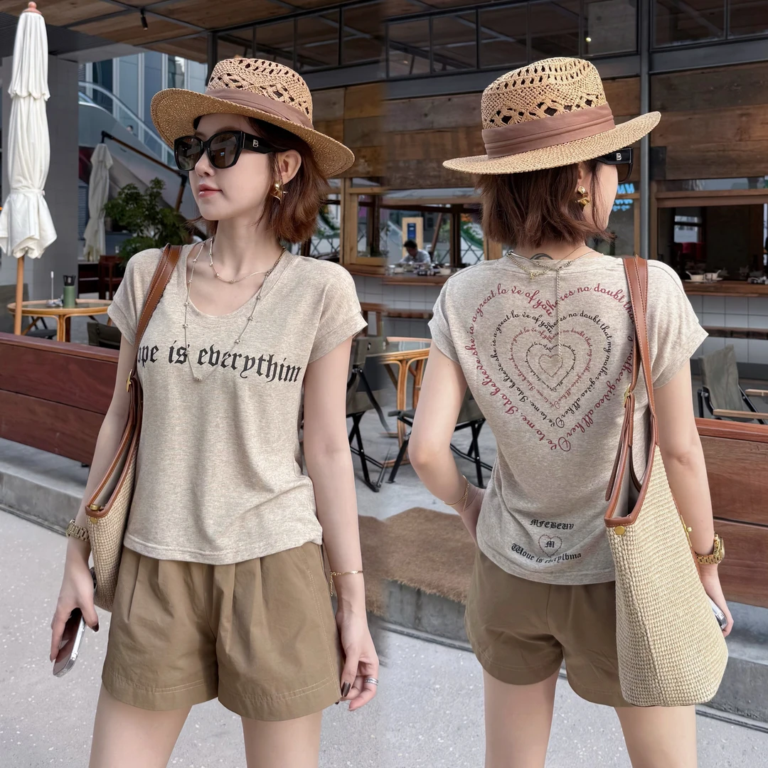 【心动循环】夏季美式字母前后印花修身显瘦短袖T恤上衣C339