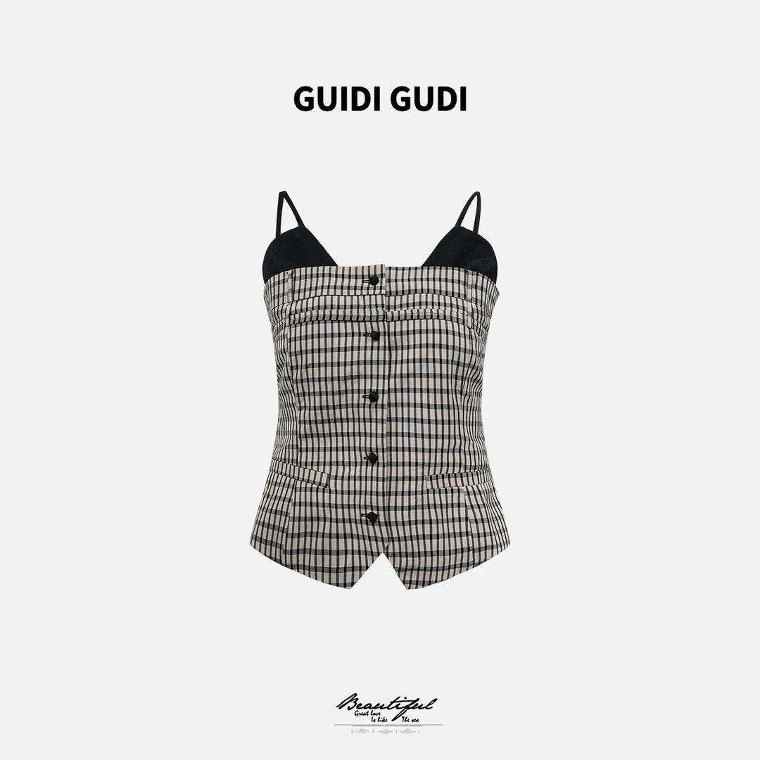 GUIDI GUDI【富士山】黄加蓝重工设计女人味吊带背心