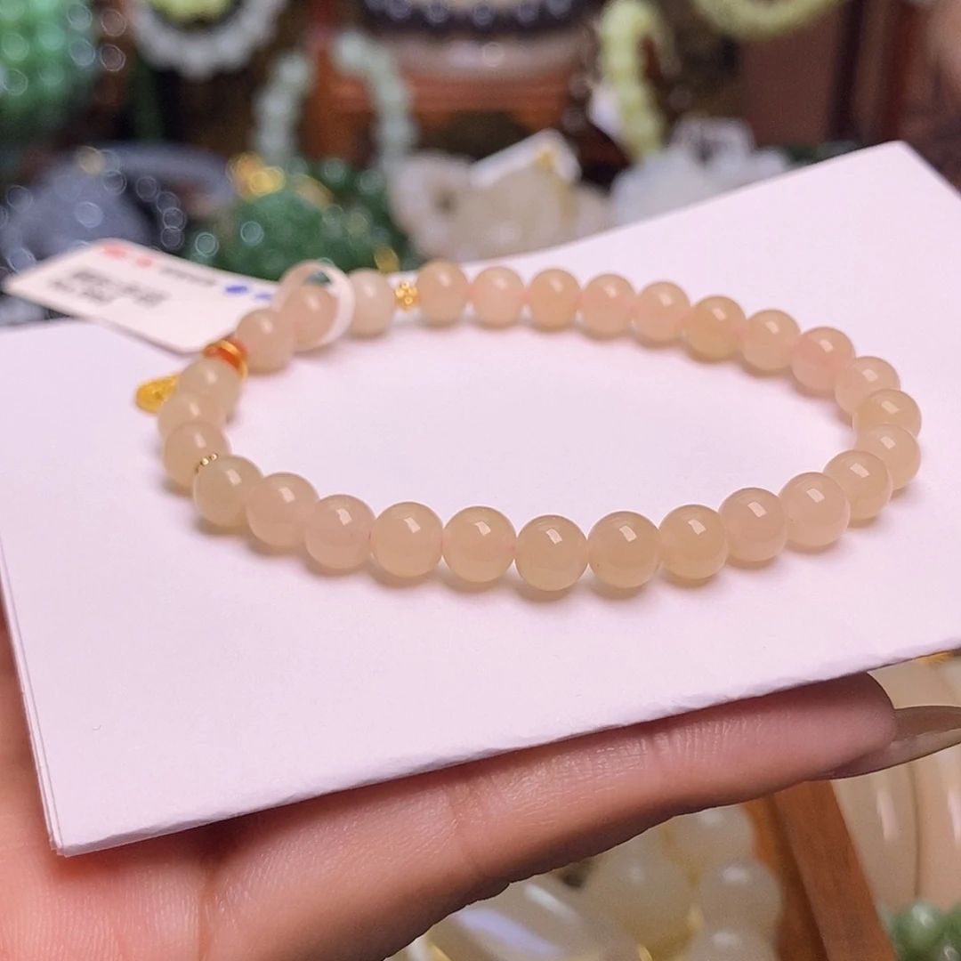 手链未镶嵌和田玉藕粉老矿料约6mm手串