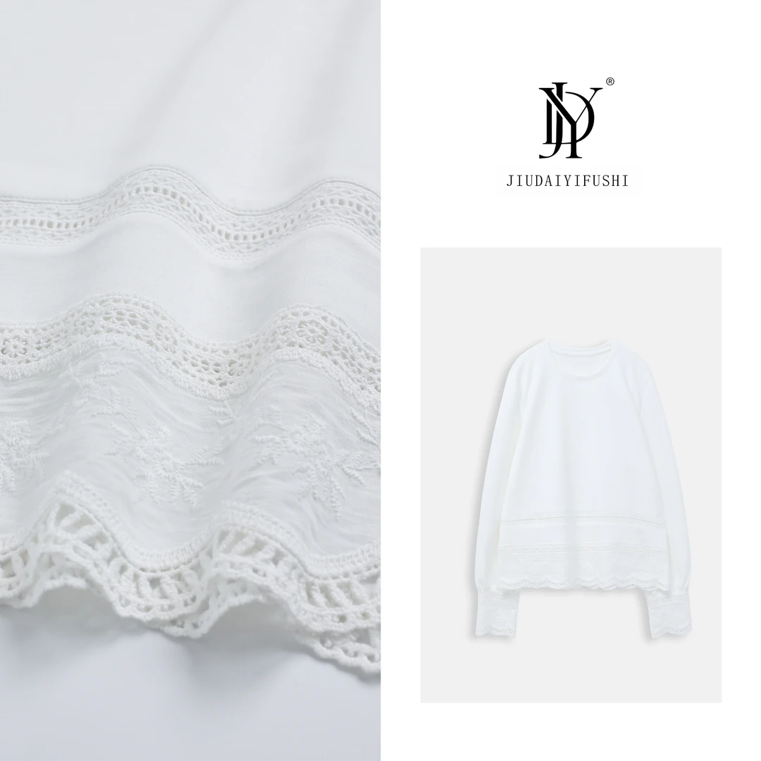 玖黛衣【云间诗】春款时尚百搭休闲宽松蕾丝长袖上衣 ~TXJ38243