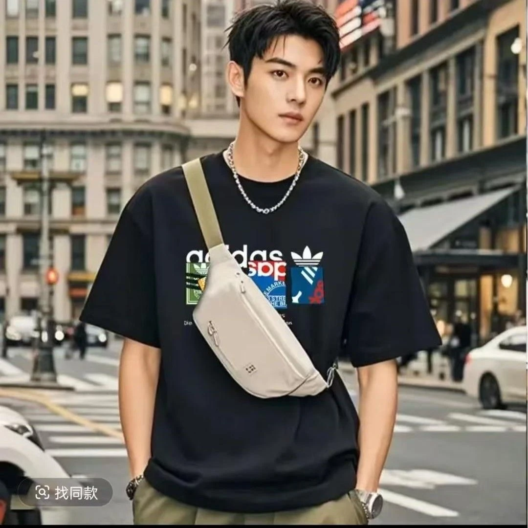 新款短袖纯棉上衣户外运动短袖百搭宽松透气t恤重磅学院短袖网红