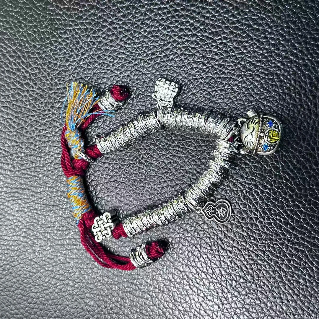 YZ068 红绳招财盘缠手链 银色精品手链 无礼盒