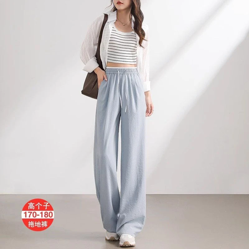 高个子长款薄款运动裤裤女夏季高腰2025宽松新款阔腿直筒休闲裤子