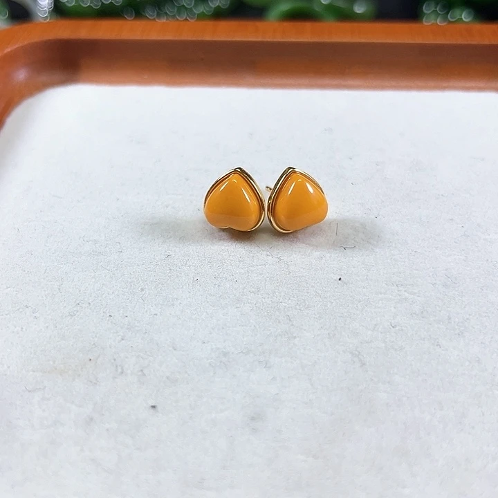 琥珀银S925镶嵌耳饰