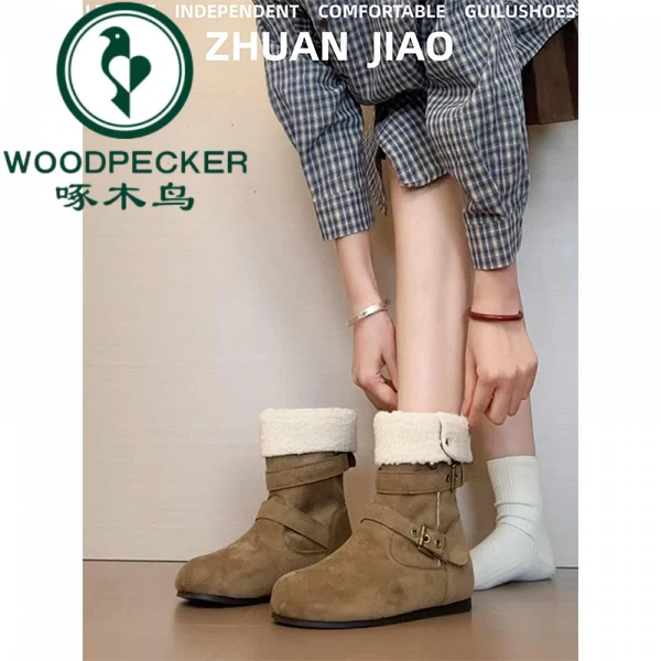 啄木鸟内增高勃肯短靴女2025冬季新款两穿保暖雪地靴加绒毛毛棉鞋
