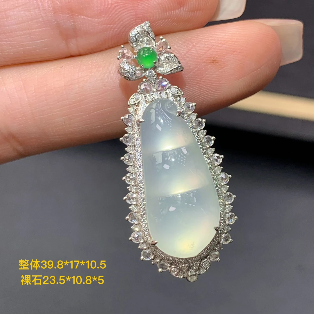 高冰茅台白福豆天然翡翠A货吊坠8.21/LQ厚庄饱满 全景开盖