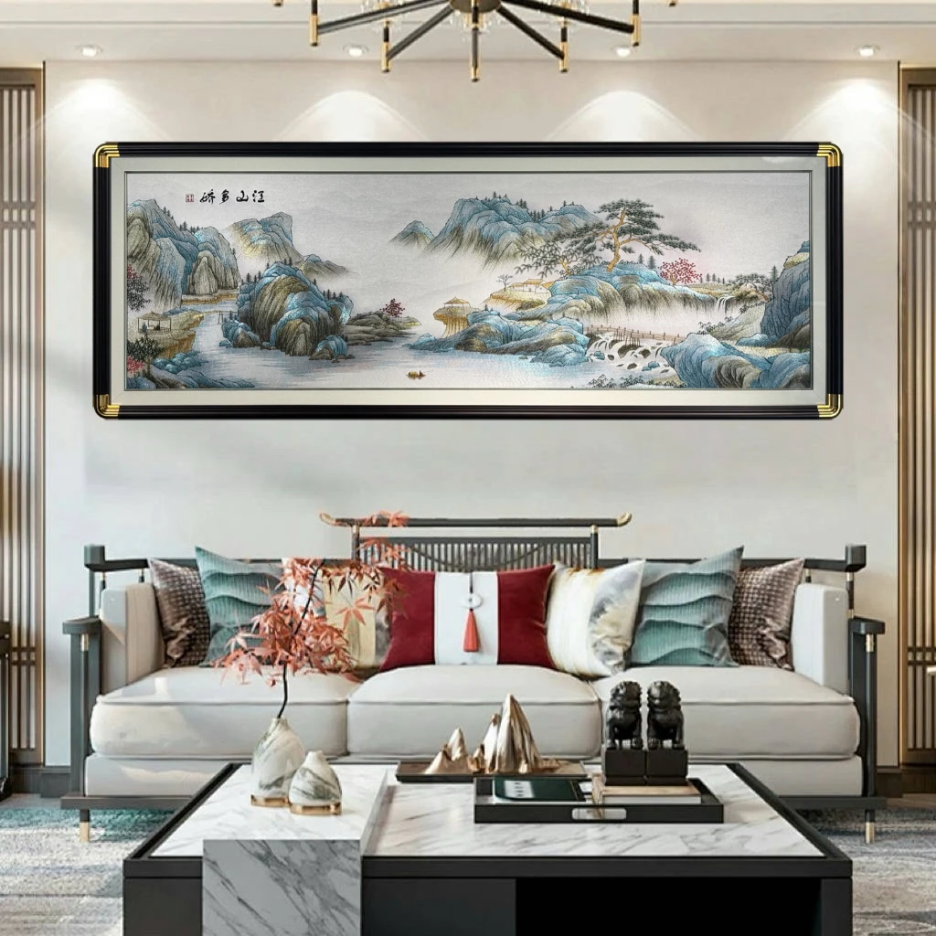 江山多娇织锦绣沙发背景墙装饰画客厅刺绣挂画办公室茶室壁画