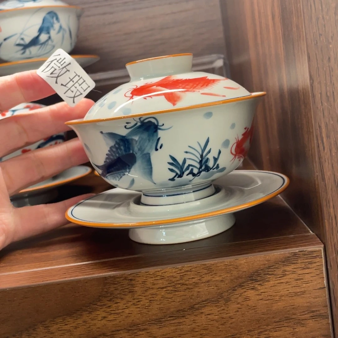 釉下手绘茶具微瑕