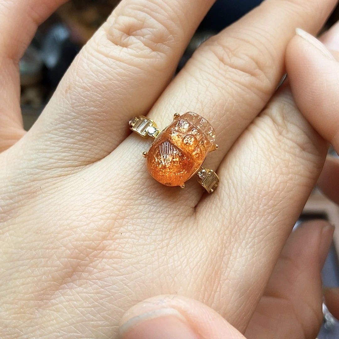 日光石戒指银S925镶嵌琪**窝戒指