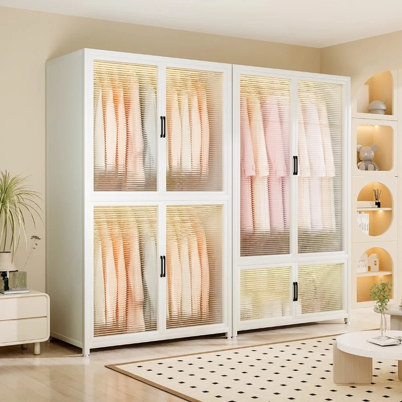 卧室简易衣服柜家用新型钢制衣柜出租屋专用衣柜收纳防尘透明衣橱