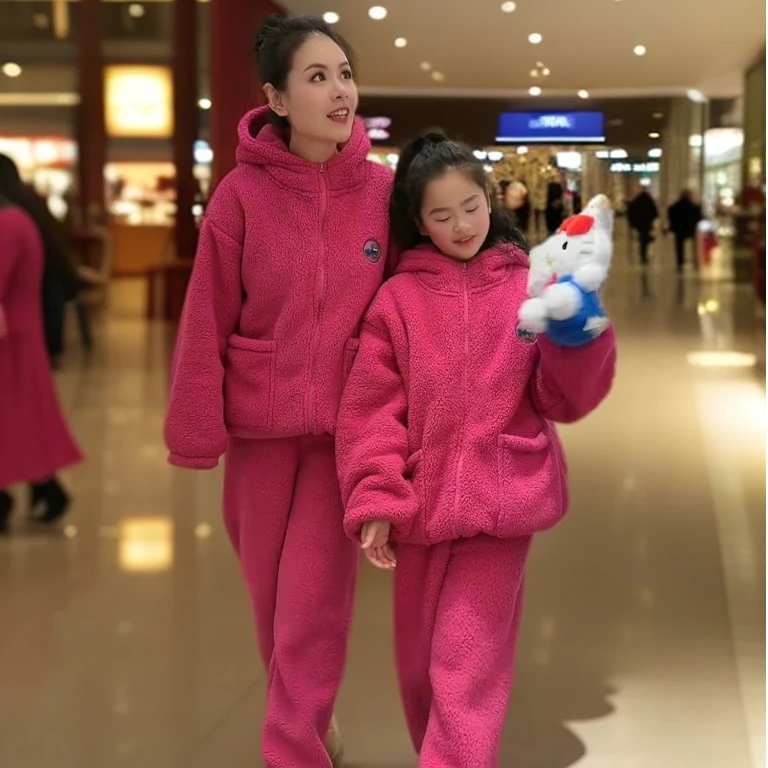 爱尔萱【品牌正品】摇粒绒家居服暖感锁温冬季保暖可外穿亲子装睡衣