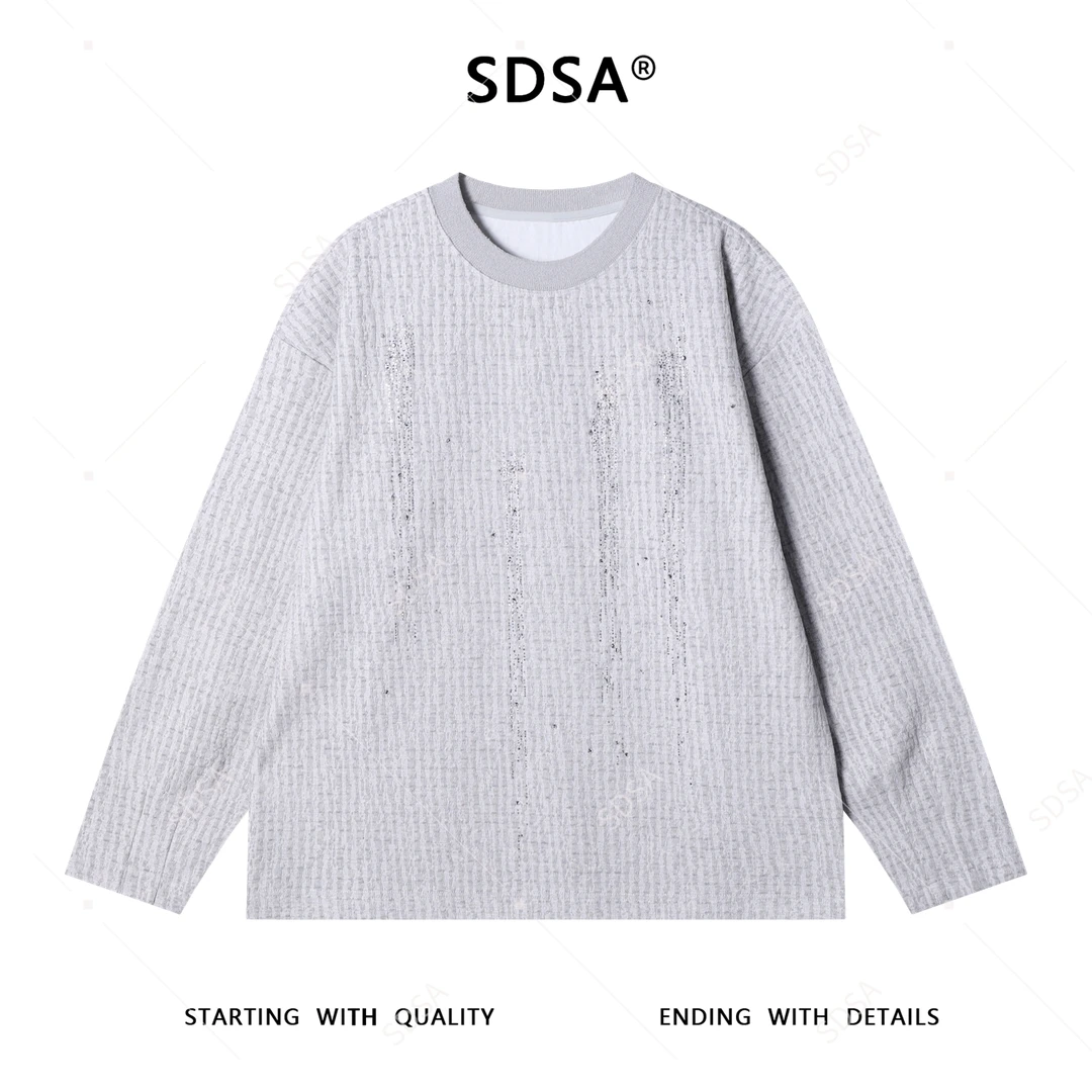 SDSA男士秋冬新款痞帅男装韩版提花烫钻圆领卫衣时尚痞帅上衣重工