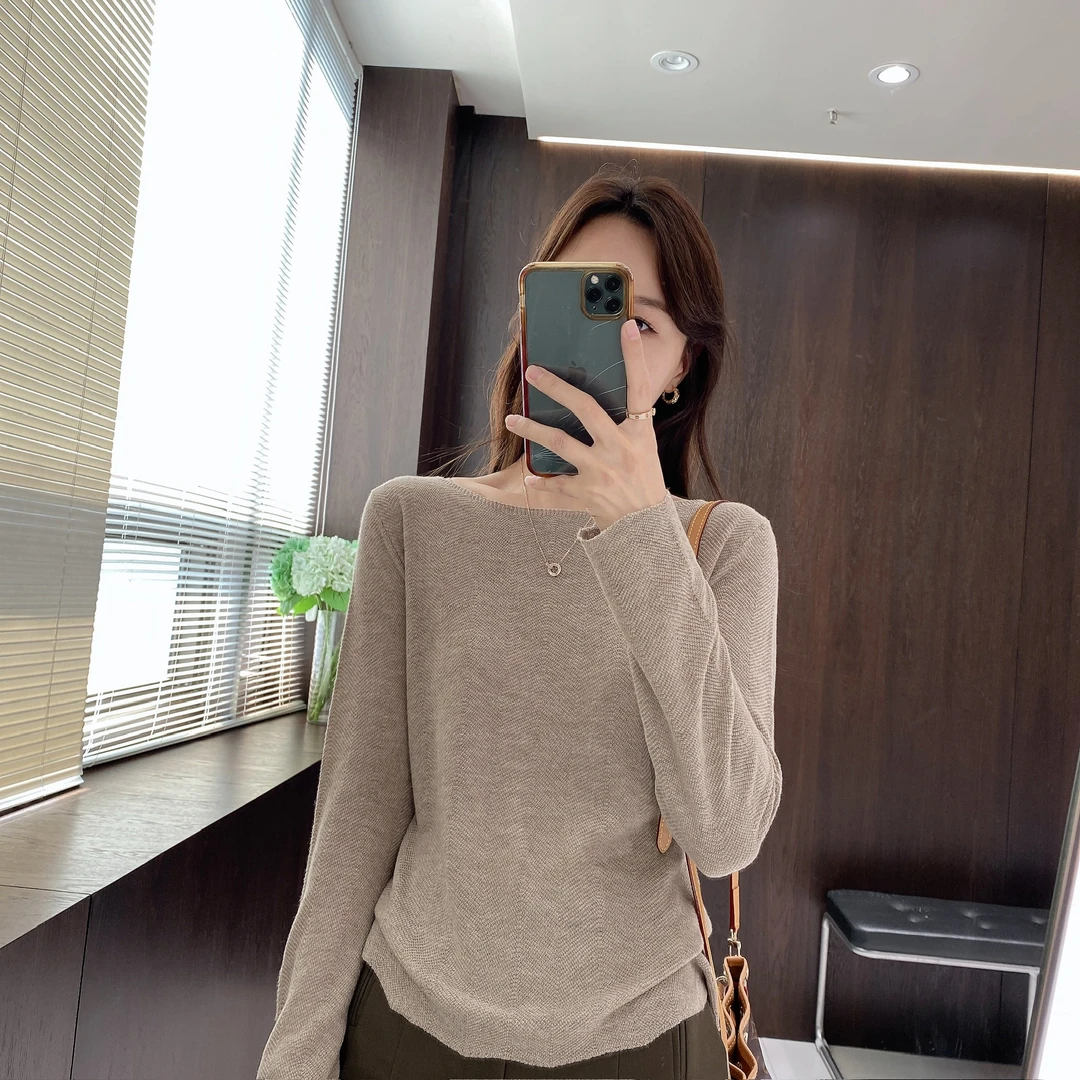 IMFLY金小金自制女装 针织衫DYW9703早秋纯色宽松慵懒风打底上衣