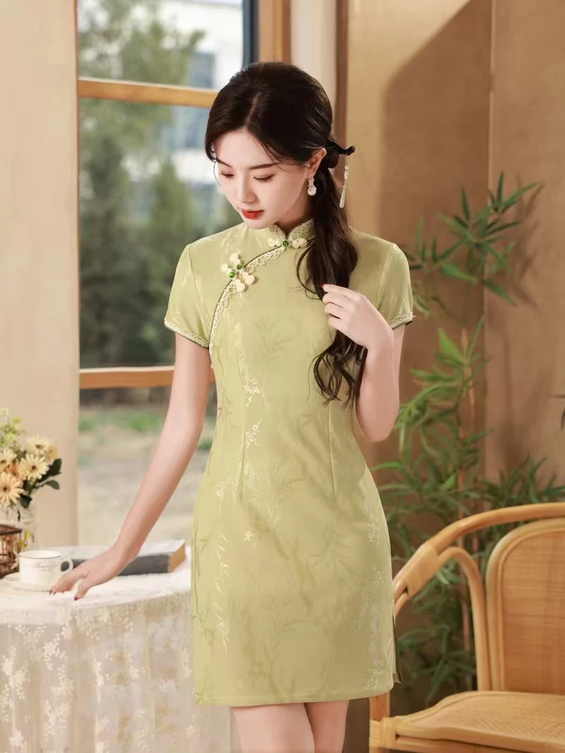 【翠影】2025夏季新款显瘦短款气质新中式旗袍小个子