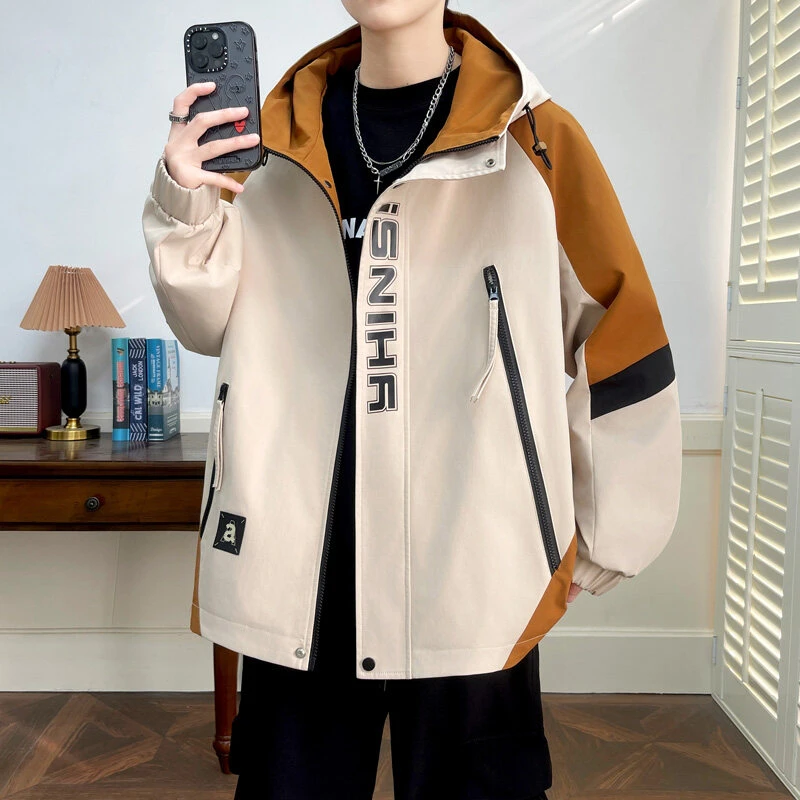 冲锋衣男款早春美式宽松休闲连帽外套2025春秋季撞色潮流防风夹克