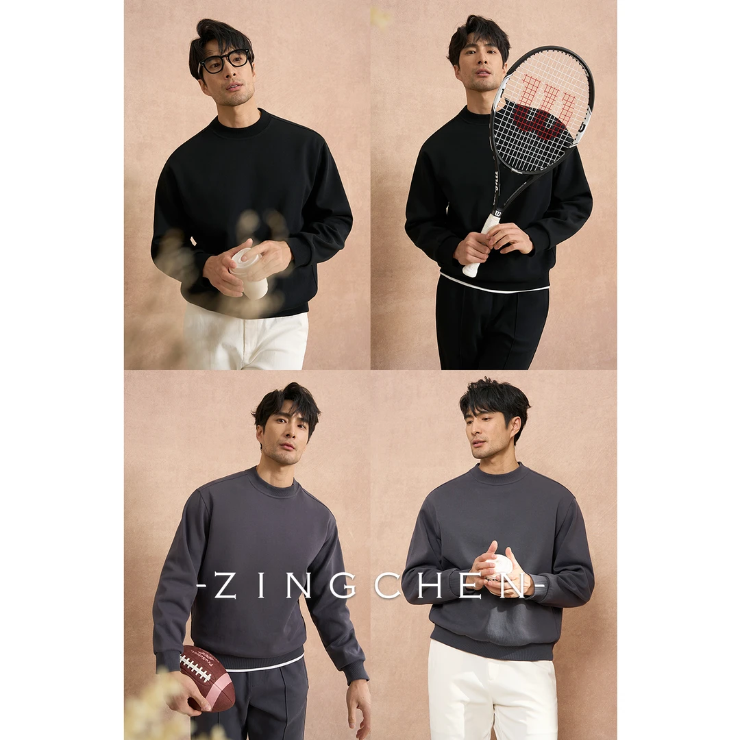 【3D破骨剪裁】ZINGCHEN圆领长袖廓形卫衣男秋冬保暖运动休闲套装