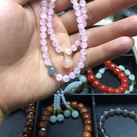 查罗石合金手绳天然粉晶双圈女士手链