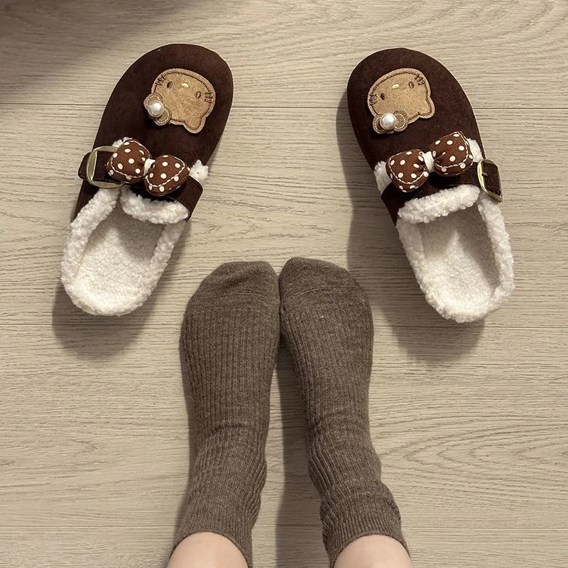 一脚蹬加绒卡通包头拖鞋女2025冬保暖外穿一脚蹬懒人毛毛鞋勃肯鞋