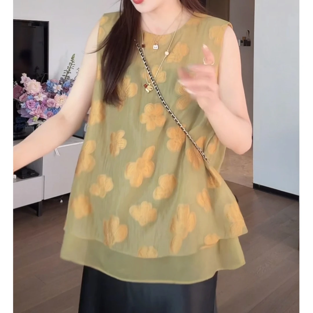 新中式立体刺绣花朵无袖背心上衣2025夏季新款小众设计感百搭小衫