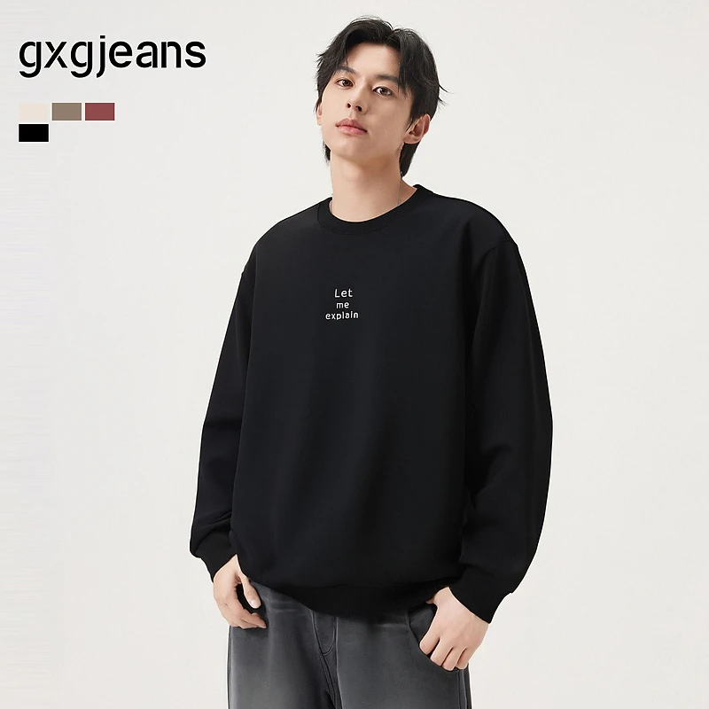 gxg.jeans男装 多色字母绣花休闲基础圆领卫衣男生 25年秋新品