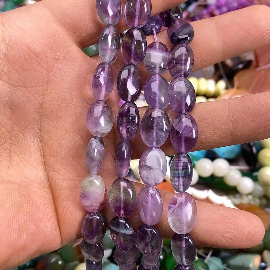 玛瑙/玉髓未镶嵌珠宝半成品萤石椭圆片片一条装