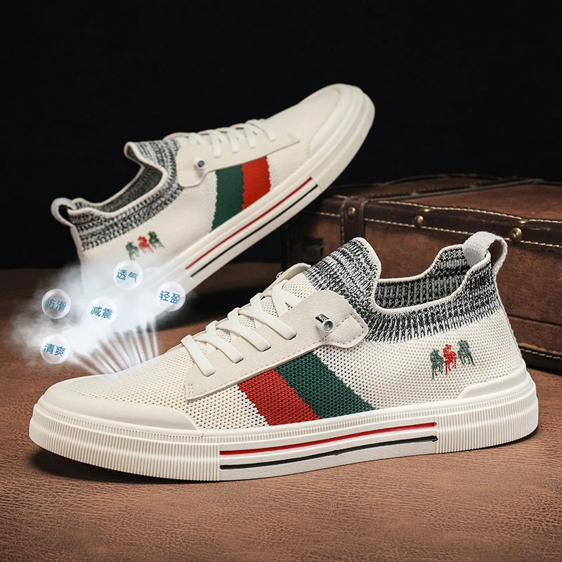 男鞋夏季新款透气飞织网面鞋时尚百搭休闲运动轻盈潮流薄款板鞋