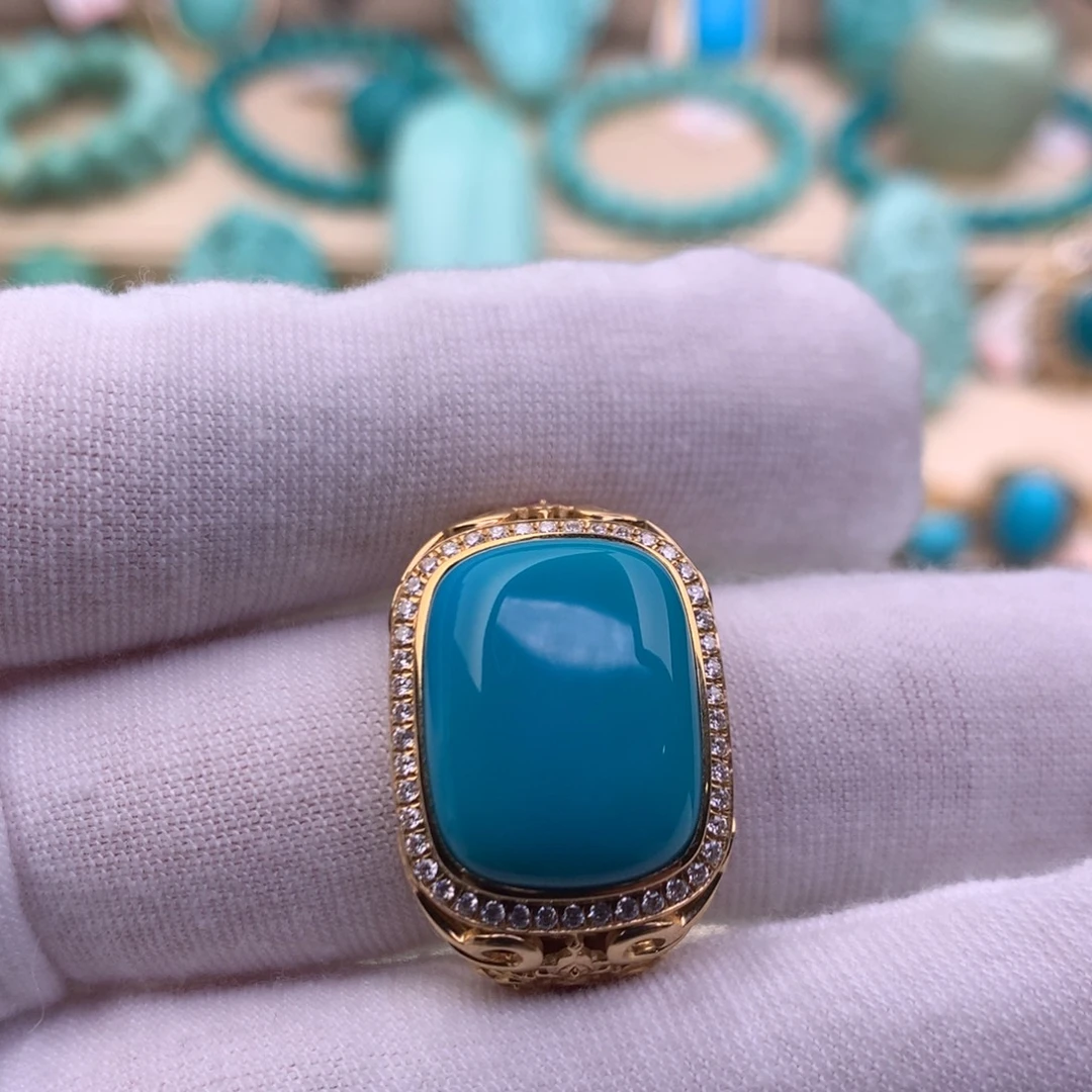 绿松石18K金镶嵌珠宝奇石