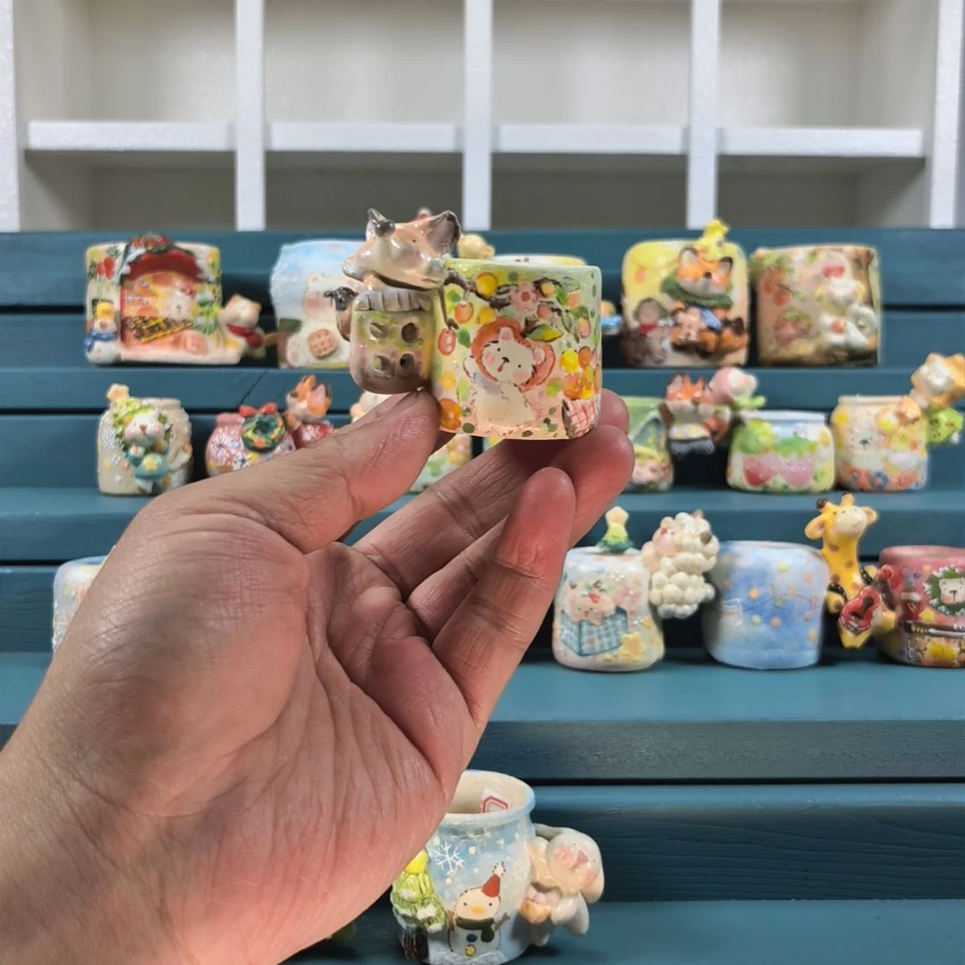 苹果树下的小狐狸 手绘多肉花盆