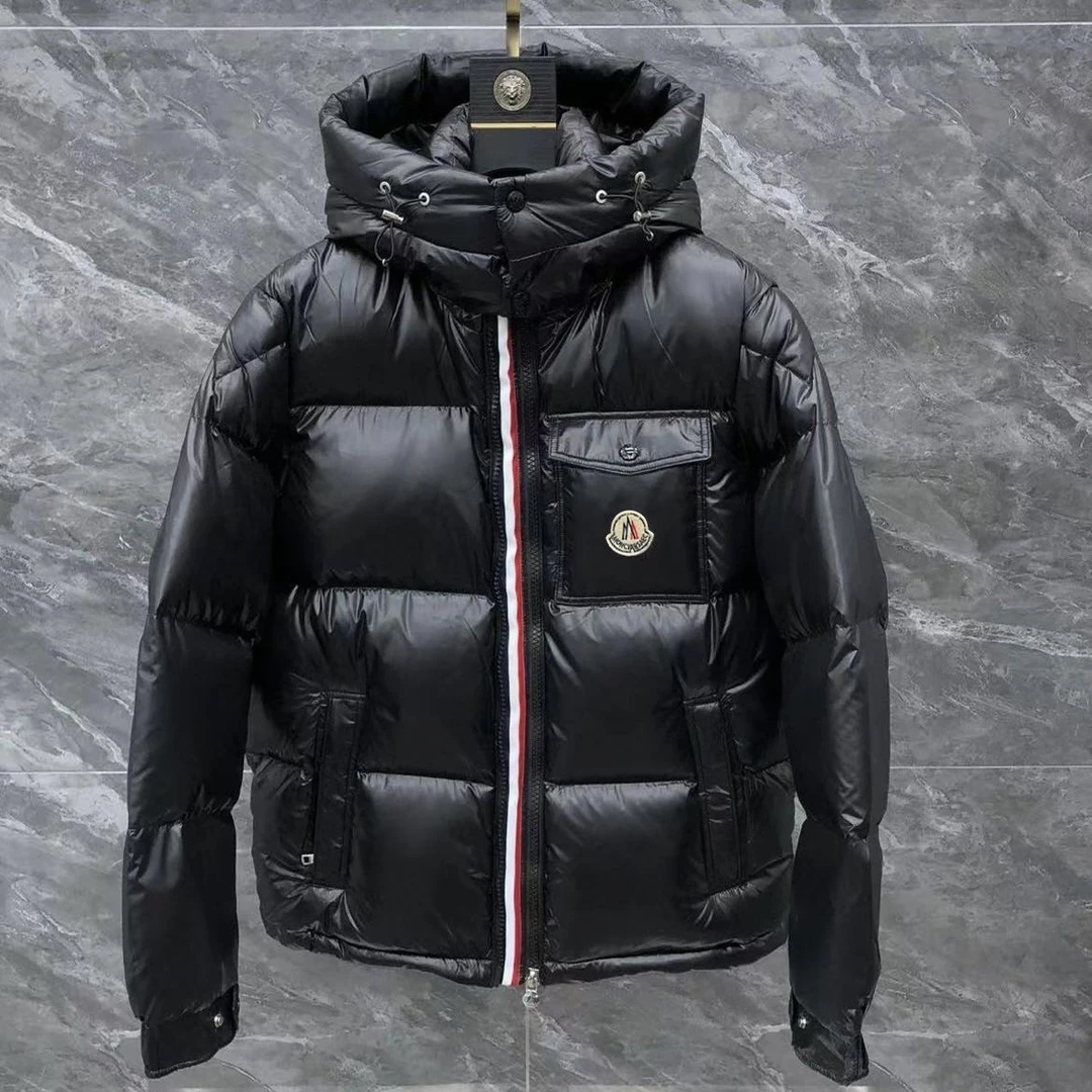 2025年冬季新款休闲连帽羽绒服男士高端潮牌亮面白鸭绒加厚外套男