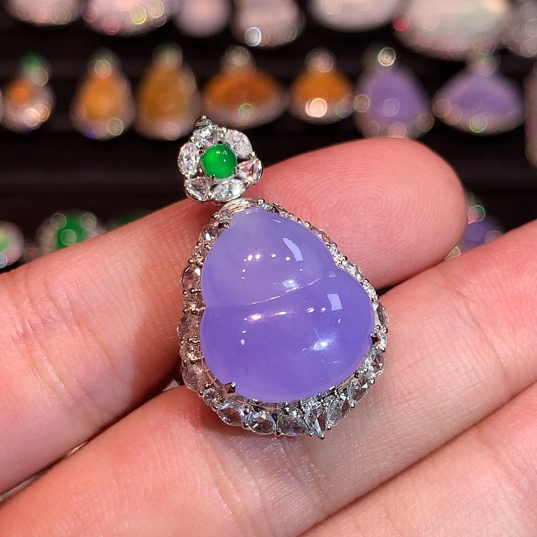翡翠18K金镶嵌戒指紫罗兰冰紫葫芦戒指吊坠两用