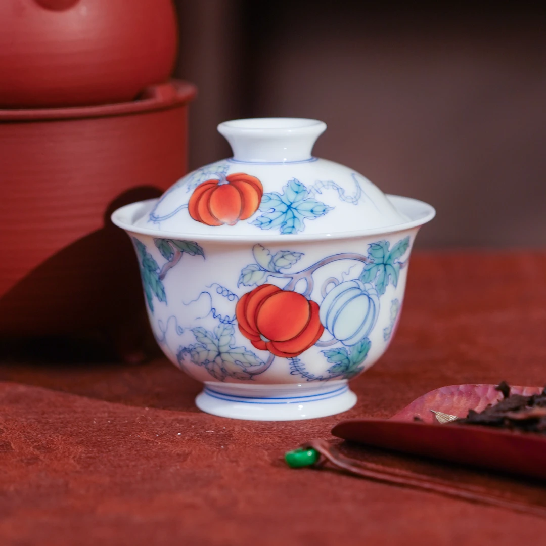 独妙芳华  斗彩南瓜盖碗 茶具茶杯纯手绘陶瓷 DCDM0213
