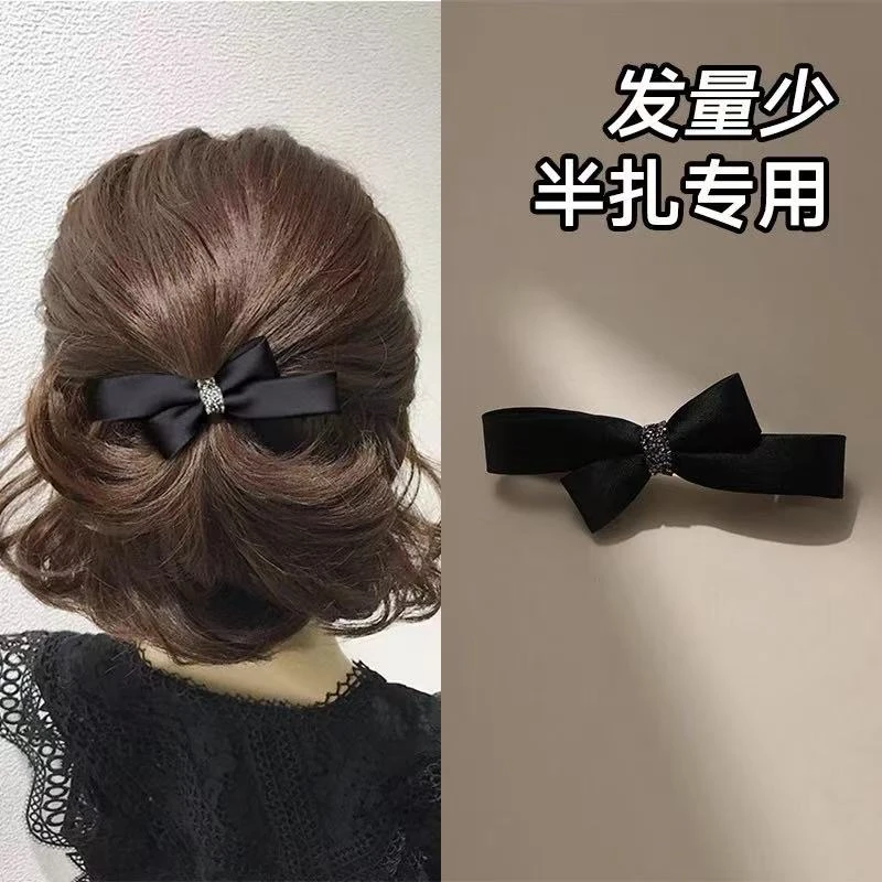 发量少后脑勺弹簧夹气质百搭蝴蝶结发夹马尾半扎发头饰一字夹简约
